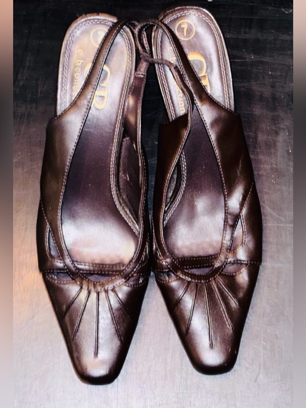 CB Collections Dark Brown Kitten Heels Adjustable Slingback Gathered Design